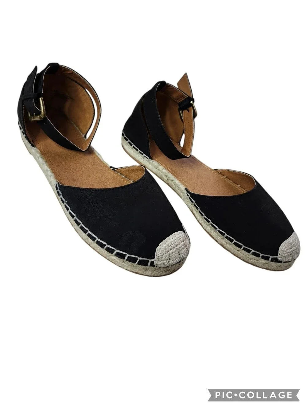 14TH & UNION Denni-Lea espadrille black leather flats buckle ankle straps